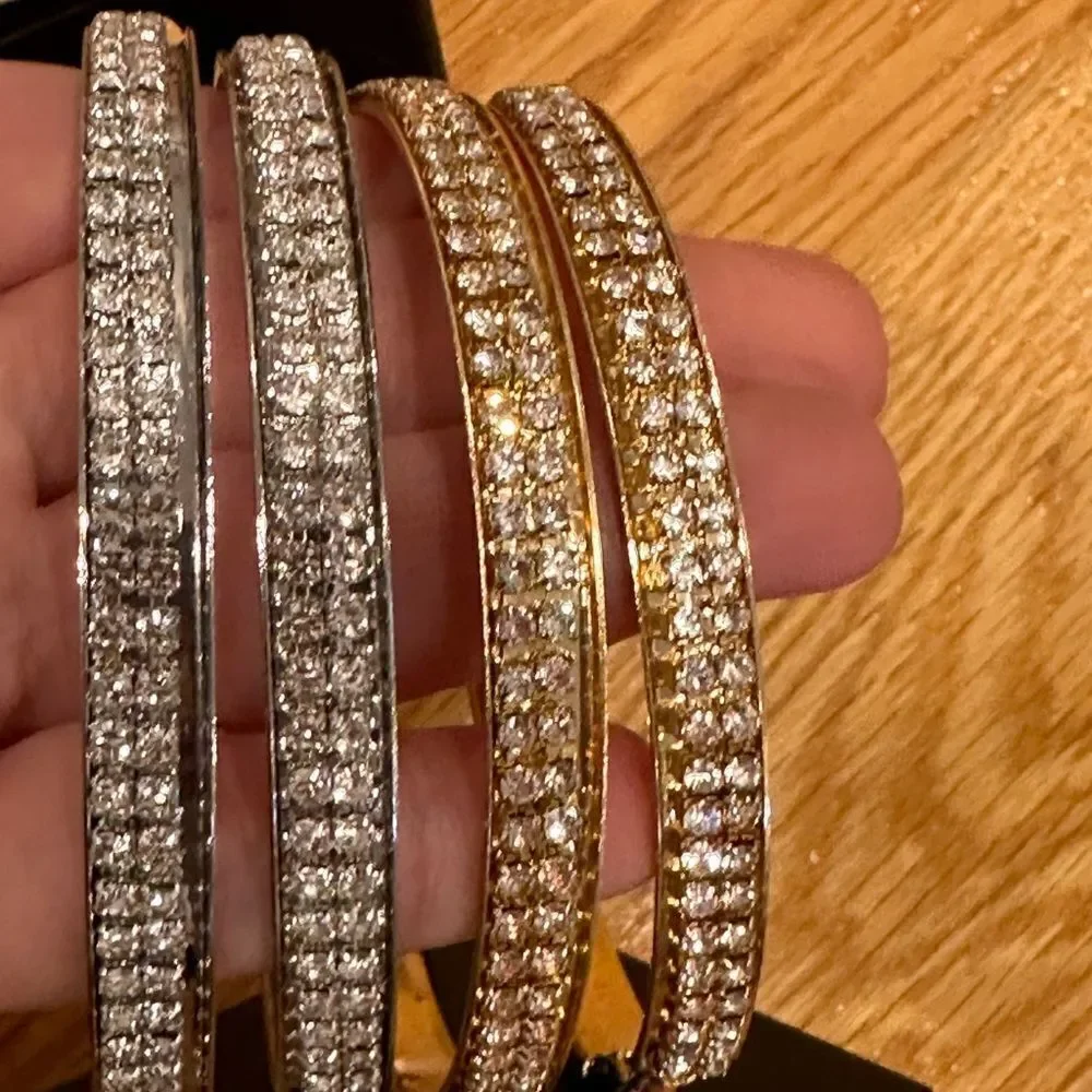 Large rhinestone hoop earrings silver gold